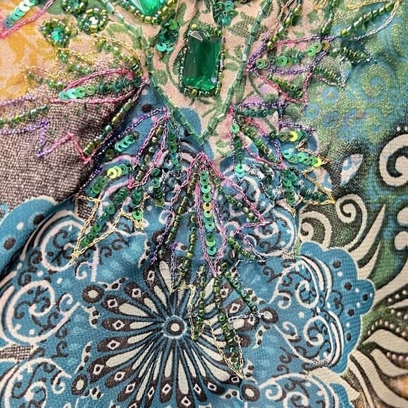 Raviya V-Neck Embellished Sheer‎ Tunic Top With Flare Sleeves Size Small - Picture 6 of 10